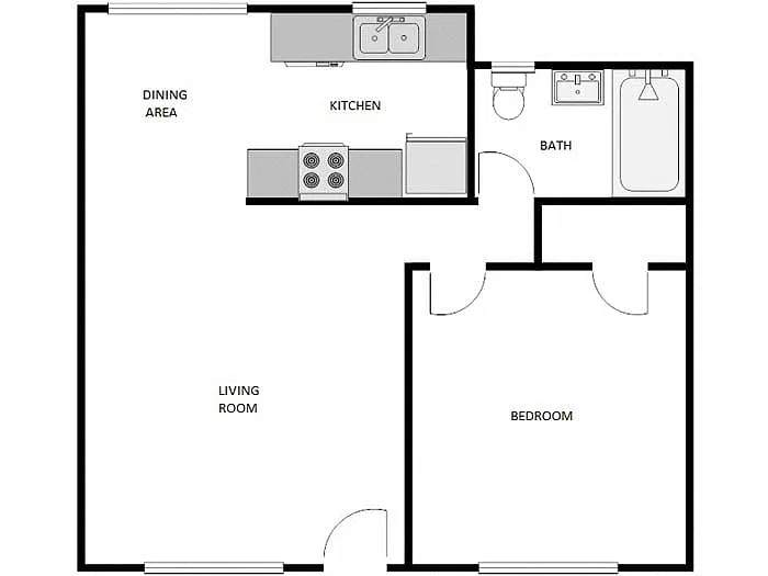 Floor plan 1 Bed / 1 Bath: Type A