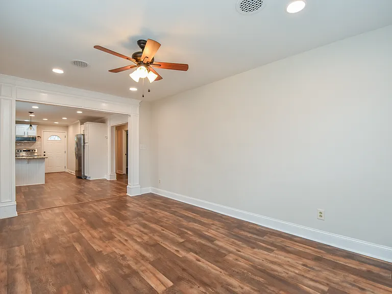 Living room into dining room and kitchen