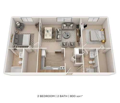 Floor plan Two Bedroom 2 Bath-880 sqft