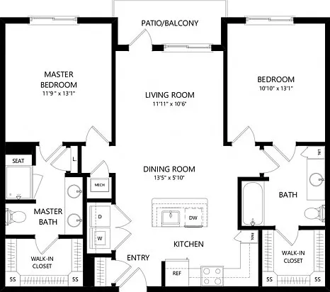 Floor plans are artist's rendering. All dimensions are approximate. Actual product and specifications may vary in dimension or detail. Not all features are available in every apartment. Prices and availability are subject to change. Floor plans are artist
