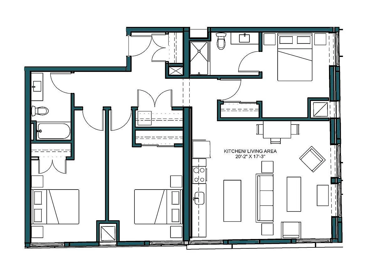 Floor plan 3 Bed/2 Bath-E4