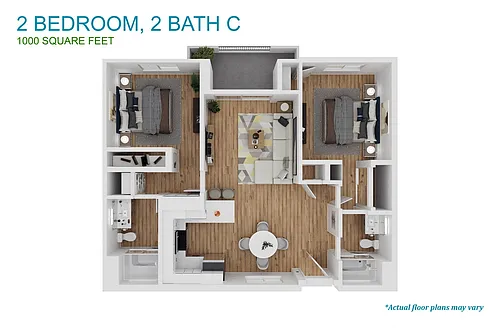 Floor plan 2 Bed - 2 Bath Layout C