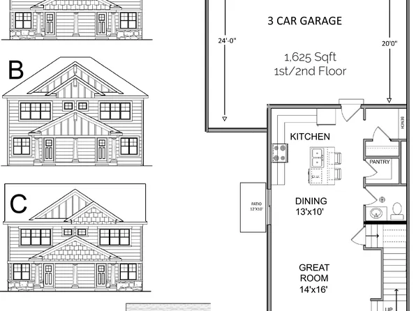 Rear Load 2-Story 3-Stall Plan, Rookwood Estates