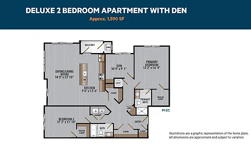 Floor plan Deluxe Two Bedroom Corner with Den