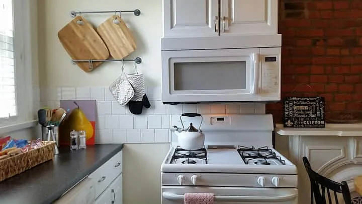 Over the range microwave/fan to free up more counter space, gas range and dishwasher.