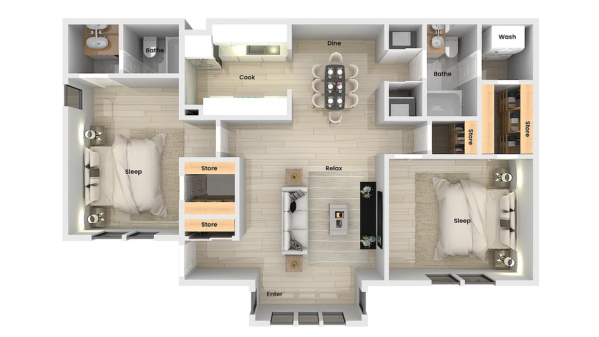 Floor plan 2 Bed x 2 Bath Renovated