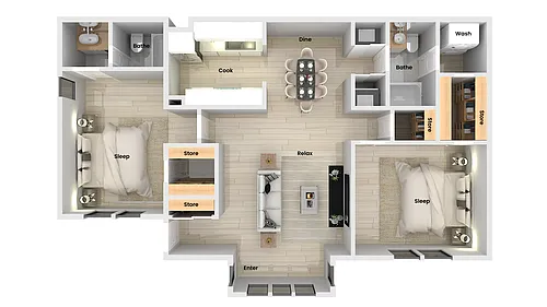 Floor plan 2 Bed x 2 Bath Renovated