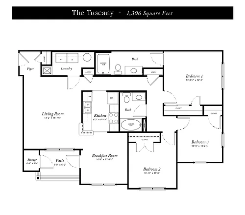 Floor plan Tuscany II 3BR 2BA