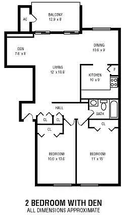 Floor plan 2Bedroom Den 1Bathroom