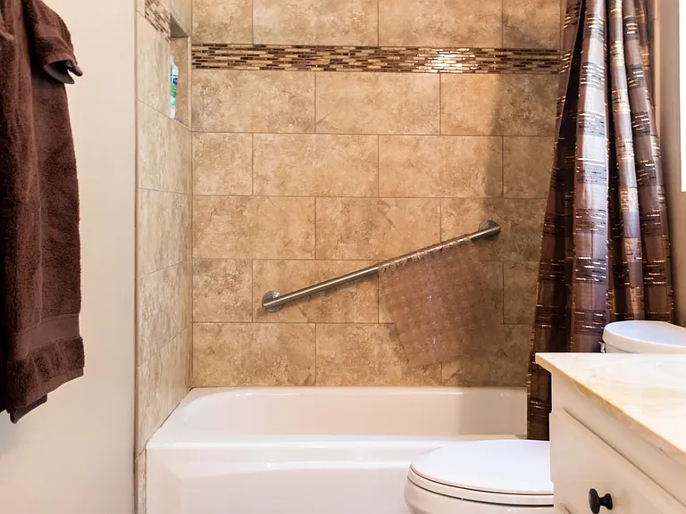 Tub shower with grab bar