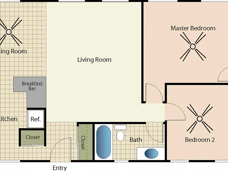2D Rendering of a 2 Bed 1.5 Bath Floor Plan 2D Rendering of a 2 Bed 1.5 Bath Floor Plan