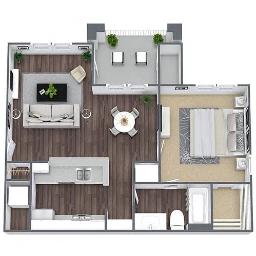 Floor plan A1: 1 Bed 1 Bath