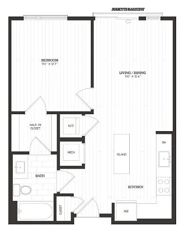 Floor plan 1 Bed/1 Bath-A7b