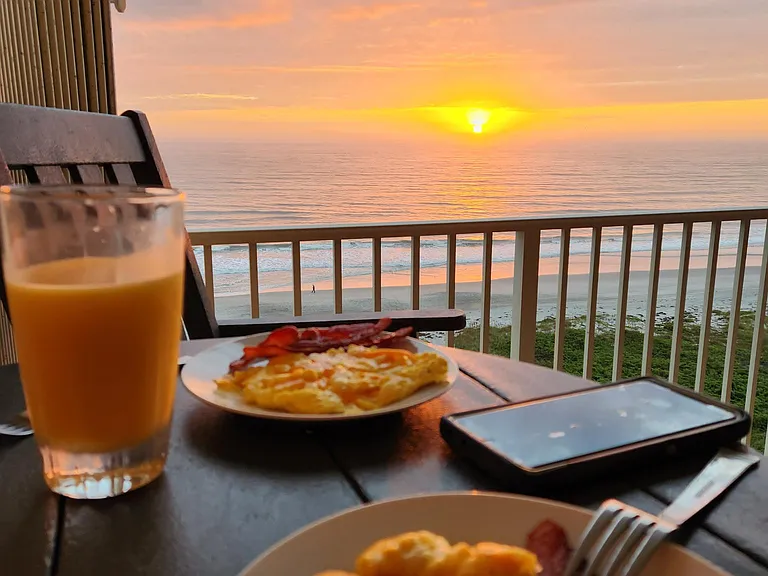 Breakfast on the back patio during sunrise