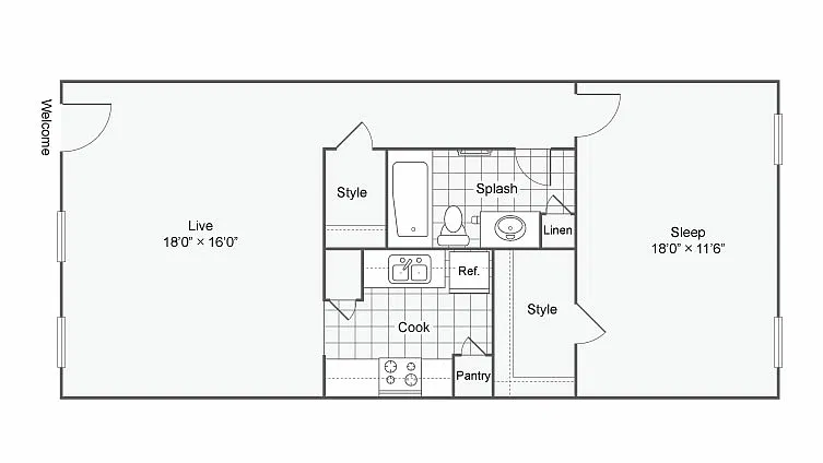 Floor plan The Coates: 1 Bedroom 1 Bath
