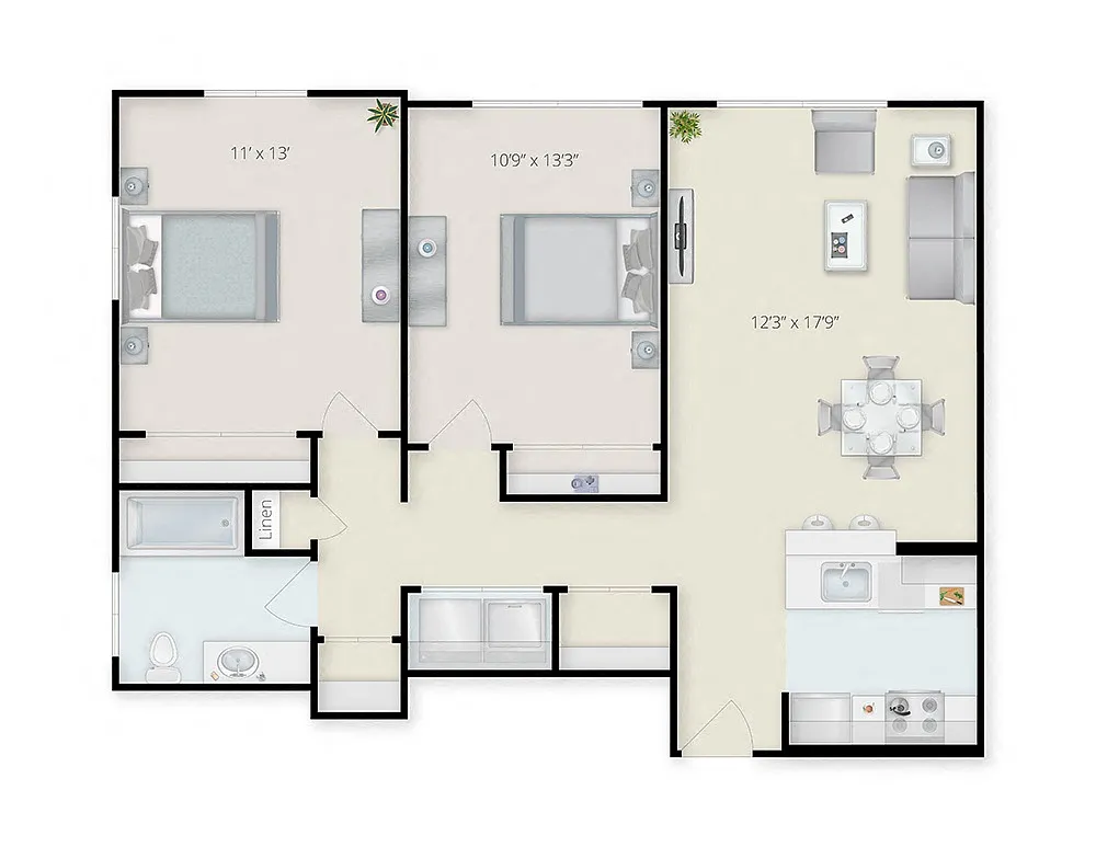 Floor plan Two Bedroom One Bath