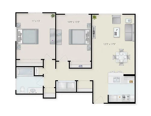 Floor plan Two Bedroom One Bath