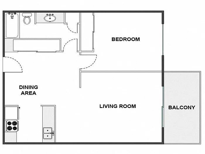 Floor plan 1 Bed / 1 Bath: Type A