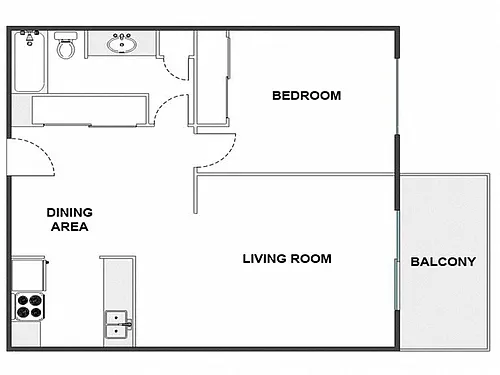 Floor plan 1 Bed / 1 Bath: Type A