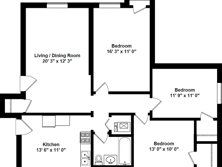 Represents the 1,147 SQFT apartment in the 3418 building