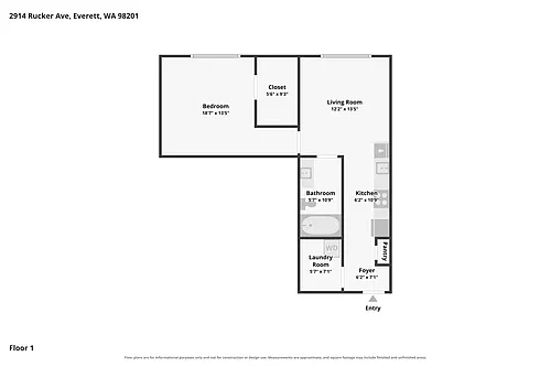 Floor plan 1BD 1BA