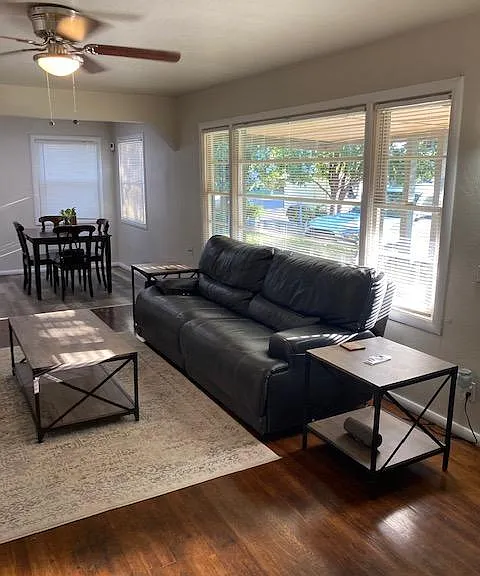 living room, lots light, refinished floors