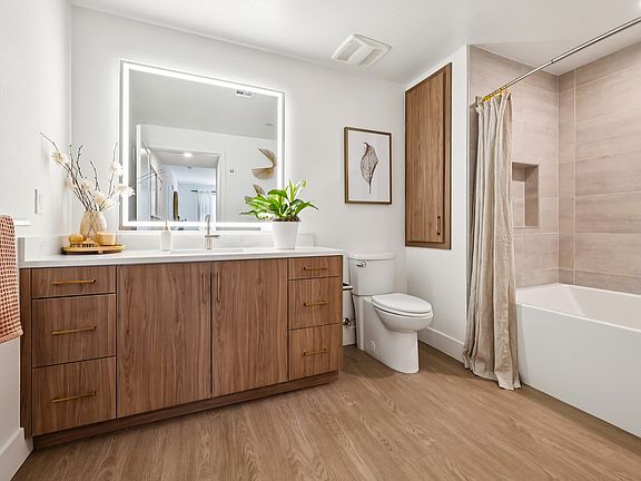 Beautiful bathroom with large tiled tub