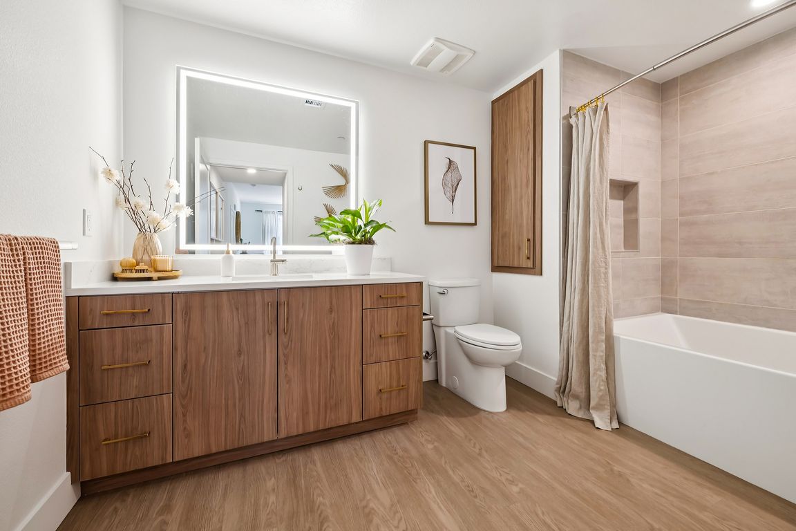 Beautiful bathroom with large tiled tub
