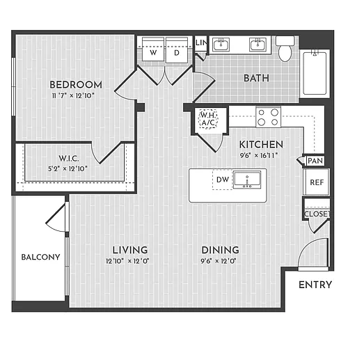 Floor plan 1BR 1BA (A5 - 862 SF)