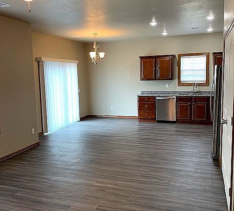 Open living, dining, kitchen