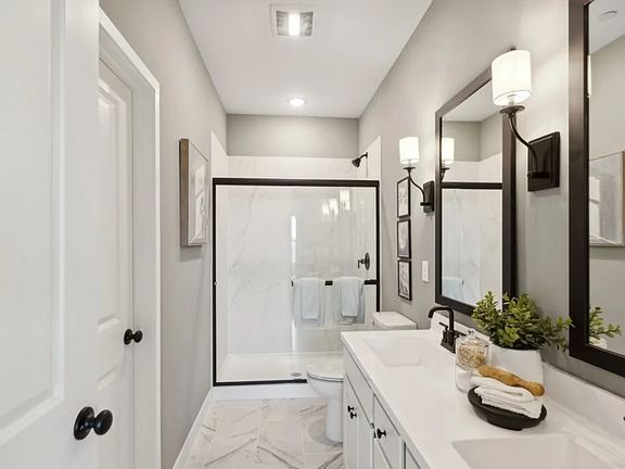 Primary bath with matte black fixtures