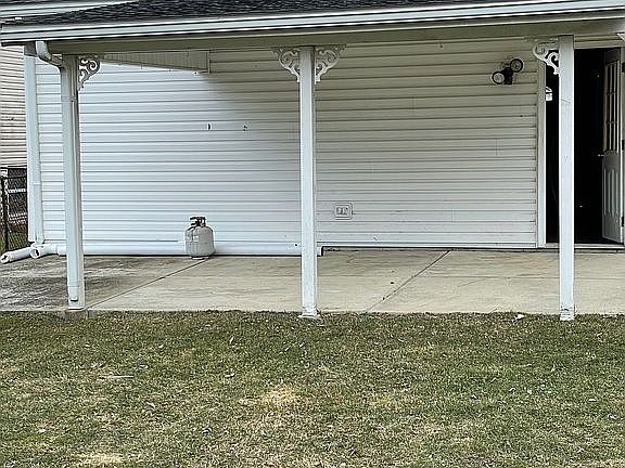 Concrete, covered patio