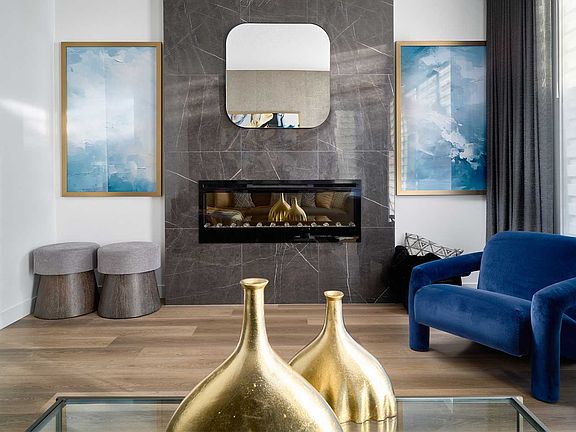 A photo of the great room in the Oak show home in Calgary by Brookfield Residential