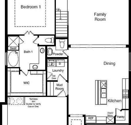D.R. Horton's The Willow floorplan, 1st floor. Home and community information, including pricing, included features, terms, availability and amenities, are subject to change at any time without notice or obligation. Drawings, pictures, photographs, video, square footages, floor plans, elevations, features, colors and sizes are approximate for illustration purposes only and will vary from the homes as built.