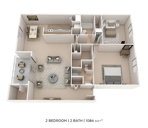 Floor plan Two Bedroom 2 Bath - 1,084 sqft