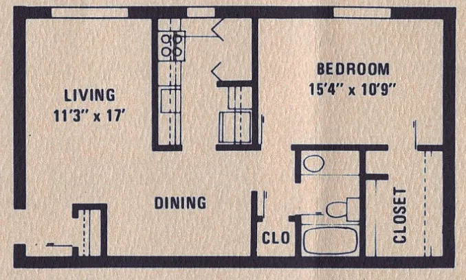 Floor plan 1 Bed-1 Bath