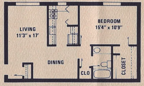 Floor plan 1 Bed-1 Bath