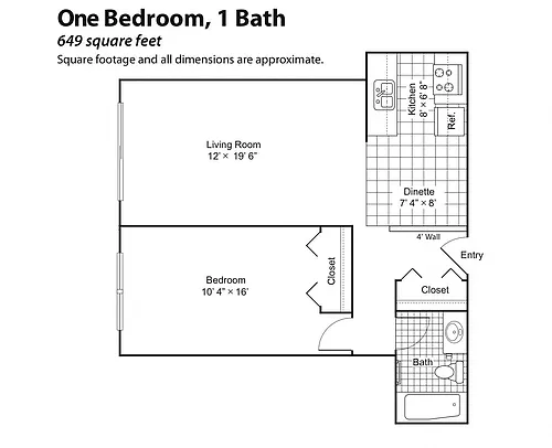 Floor plan Renovated 1 Bedroom 1 Bath