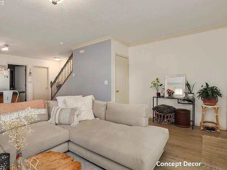 Living room view from fireplace with concept decor.