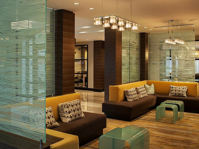 Contemporary Lobby With Multiple Seating Areas