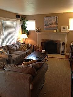 Living Room with Wood burning fireplace