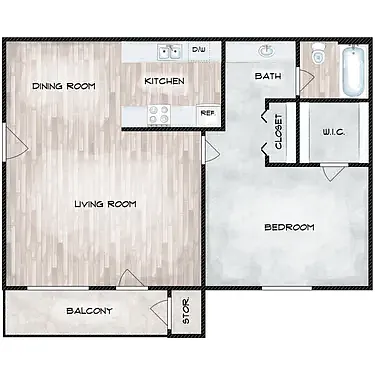Floor plan One bedroom one bath