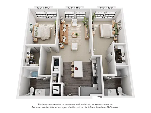 Floor plan 2-Bedroom 2-Bathroom | 1,088 sqft
