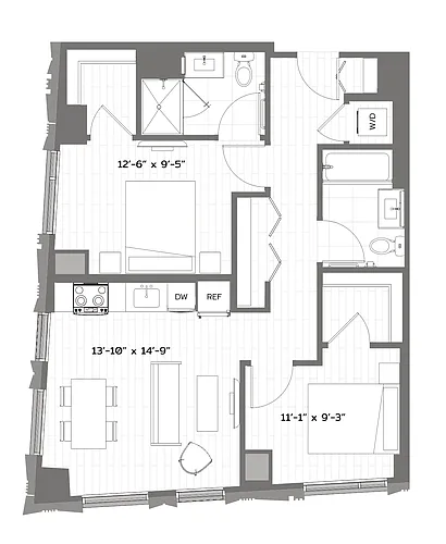 Floor plan 2 Bed/2 Bath-T-B3