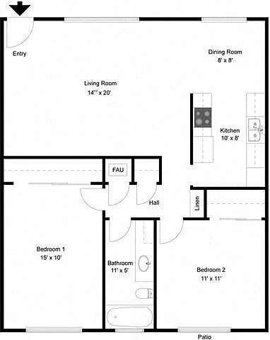 Floor plan 2 Bedroom 1 Bath