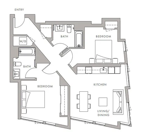 Floor plan 2BD, 2BTH B3
