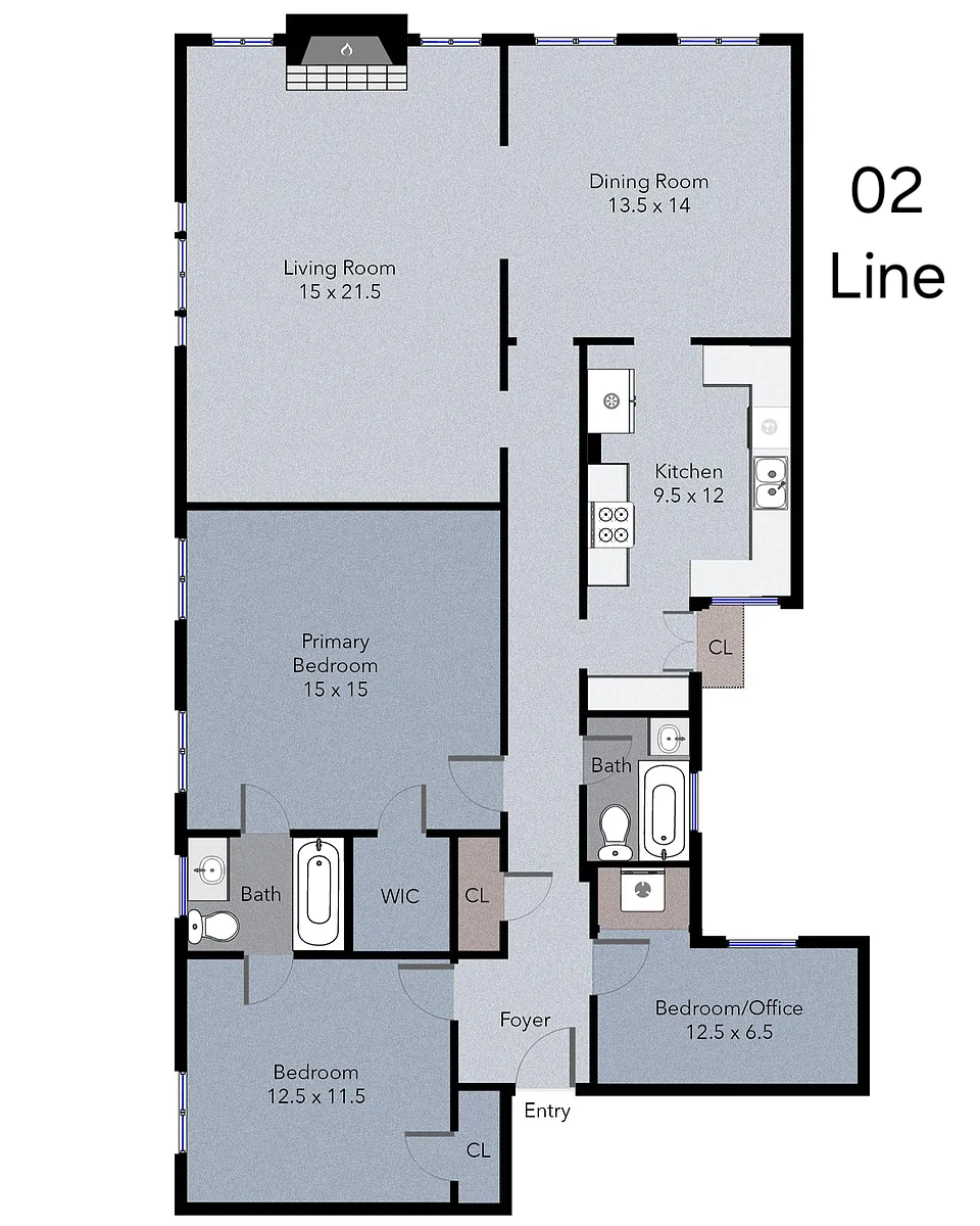 Floor plan Two Bdrm plus Office