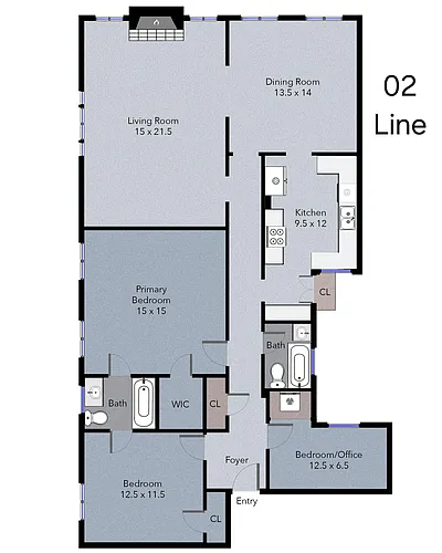 Floor plan Two Bdrm plus Office
