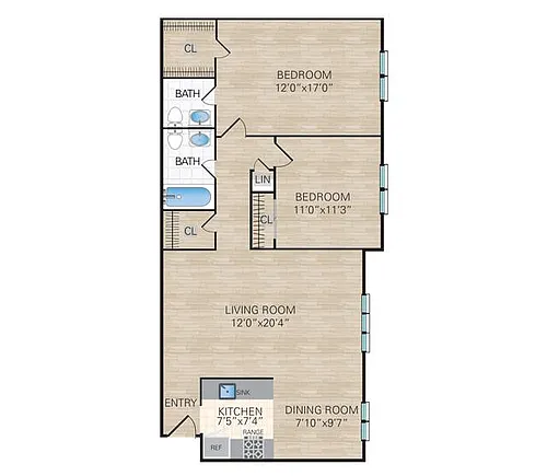 Floor plan 2 Bedroom, 1.5 Bath Medium