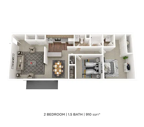 Floor plan Two Bedroom 1.5 Bath - 910 sqft